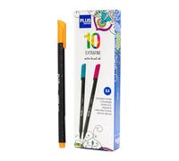 Plus Office - 10 Rotuladores de Punta Fina 0.4 mm, Ideal para Escribir, Pintar y Dibujar, Bolígrafos Escolares con Punta Fina, Tinta de Colores Neón a Base de Agua (Naranja Neón)