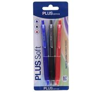 Plus Office Bolígrafo VFI Retractil Plus Soft Tacto Goma (Blister de 1 Azul, 1 Rojo y 1 Negro)