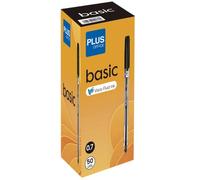 Plus Office - Boligrafos PLUS Basic Pack de 50 Boligrafos con Capuchon, Tinta fluida Viscosa, Optimo para uso de oficina, casa y escolar, Color Negro y Trazo de 0,7 mm (50 Negros)