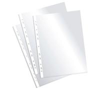 Plus Office - Caja de 200 Fundas Multitaladro Transparente Cristal Tamaño Folio 40 micras de Polipropileno 100% Reciclable, Fundas para Documentos de Gran Apertura, Lomo Reforzado