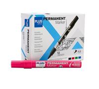 Plus Office - Rotulador Permanente, Pack de 12 Marcadores Permanentes con Punta Cónica de 1.3mm, Rotulador Permanente Resistente al Agua y Luz, Permanente para Rotular, Marcar y Dibujar (Rosa)