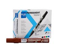 Plus Office - Rotulador Permanente, Pack de 12 Marcadores Permanentes con Punta Cónica de 1.3mm, Rotulador Permanente Resistente al Agua y Luz, Permanente para Rotular, Marcar y Dibujar (Marrón)