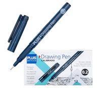 Plus Office - Rotuladores Calibrados de Trazo 0.2 mm, Rotulador Negro de Punta Fina para Dibujo y Escritura, Fineliner de Tinta Líquida Permanente, Marcador con Trazo Uniforme (0.2mm, 12 unidades)