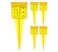 Pluviómetro para jardín - Tubo para contador de agua para césped, diseño cuadrado amarillo | 5 vasos reutilizables para la recogida de lluvia con estacas, aspersor y medición de precip