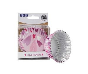 PME San Valentín Cápsulas para cupcakes Forradas de Aluminio, (Set de 30), Corazones rosas de amor