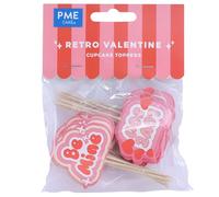 PME San Valentín Toppers para pasteles - San Valentín Retro, Set de 24