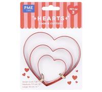 PME VD24CCC049 Set de 3 Cortadores de Galletas para San Valentín, Corazones, Metal