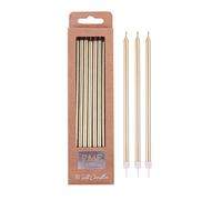 PME - Velas Extra Altas Doradas con Soportes, 18 cm, Paquete de 16