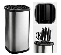 Pmueuff Soporte Cuchillos Cocina de Acero Inoxidable, Bloque para Cuchillos sin Cuchillo con Ranura de Tijera y Orificio de Drenaje Portacuchillos Cuadrado Universal Gran Capacidad Soporte Cuchillo