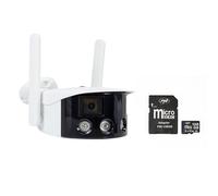 PNI Paquete de cámara de videovigilancia IP590, inalámbrica, con IP, Doble Lente, 2 x 2MP + Tarjeta de Memoria MicroSD 128 GB con Adaptador SD