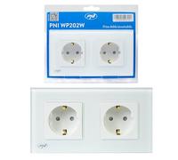 PNI WP202W Enchufe doble empotrable, con marco de cristal, 16A, 2X3000W, 230V, blanco