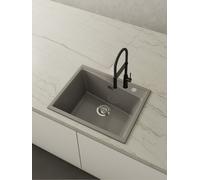 POALGI Fregadero sobre encimera KUMA 60 1/S CONCRET, Una cubeta, Silver, acabado sintético Mueble 60 cm