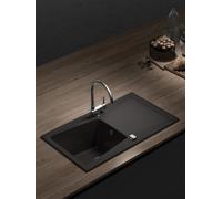 POALGI Fregadero sobre encimera KUMA 86 1/S+E NEGRO LISO, Una cubeta, con escurridor, Negro, acabado sintético Mueble 50 cm