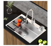 Pobbycrafm Fregadero Acero Inoxidable, Fregadero Cocina 1 Seno con Cesta Extensible, Grifo y Otros Accesorios para Uso en Casa y Restaurantes, Encimera Y Bajo Encimera 50x40cm