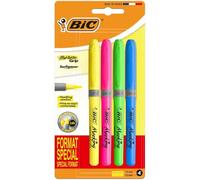 BIC Resaltadores Highlighter Grip – Tinta con base de agua, punta biselada – Pack 4, colores surtidos