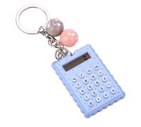 Pocket Calculator Keychain Shape 8-Digit Display | PVC body, soft silicone buttons, for school bags and office keys, compact 5.5 cm size, blue color