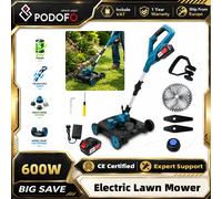 Podofo Cortacésped Eléctrico Inalámbrico 3 en 1 de 3000W con Motor sin Escobillas, Recortadora de Césped de 12 Pulgadas con 3 Tipos de Cuchillas, Altura y Ángulo Ajustables, Cortadora de Hoz, with 1pc