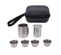 PODSJD Set de Té Acero Inoxidable 304 con Infusor 350ml Tetera y 4 Tazas 50ml - Ligero y Portátil con Bolsa para Camping y Excursiones al Aire