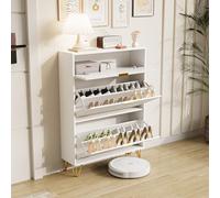 Poeahu Mueble Zapato Blanco, Armario de Zapatos de Entrada con 2 abatibles, Mueble de Almacenamiento de Zapatos, Armario, cómoda para Zapatos, Entrada para Zapatos, 80 x 24 x 118,5 cm