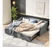 Poeahu Sofá Cama Convertible 90/180 x 200 cm, Cama Nido de 2 plazas con somier de láminas, Sofá LTS Extensible, Cama Multifuncional para Salón y Oficina, Sin Colchón, Tejido de Terciopelo, Gris