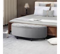 Poef - Banco de almacenamiento - Reposapiés - Taburete - Caja de asiento - Tapizado en terciopelo - Estructura de metal - Gris