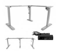 POKAR Estructura para Escritorio Elevable en L Eléctrica | Ángulo Regulable de 0 a 90°, Altura 70 a 118 cm | Panel de Memoria con USB-C y USB-A | Base para Mesa Elevable Sentado y de Pie | Plata
