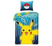 Halantex - Juego de ropa de cama Pokemon Picachu 140 x 200 cm Amarillo y Azul 2 piezas + 1 funda