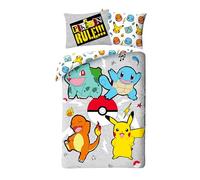 Pokémon Funda Nórdica Cama 90 140x200 + Funda Almohada Pikachu Squirtle