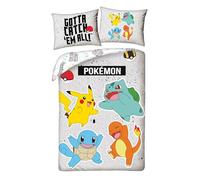 Halantex Juego de cama Pokémon con Salamèche, Carapuce, Pikachu y Bulbizarre