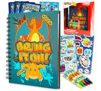 Pokemon Journal Set - Bundle w/ Charizard Notebook, Stickers, More For Kids | Juego de cuadernos de Pokémon con cuaderno de bocetos Charizard, ceras, calcomanías, más para niños, juego de papelería