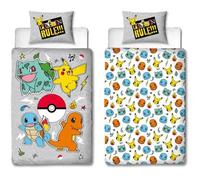 Pokemon Juego de Cama Reversible Pikachu y Starter Gris Microfibra 140x200cm + 1 Funda Almohada 63x63cm AAARQ16152
