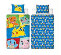 Pokemon - Juego de Funda de edredón para Cama Individual, diseño Retro, Reversible, de 2 Caras, Incluye Funda de Almohada a Juego, Ideal para Dormitorio Infantil, polialgodón
