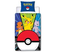 Pokémon, Juego de ropa de cama para niños para cama individual, de Pikachu y bolas de Pokémon, 2 piezas de de edredón reversible de 140X200 cm y de almohada de 63X63 cm