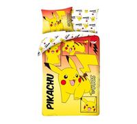 POKEMON PIKACHU 0025 - Juego de ropa de cama Funda nórdica 140 x 200 cm + Funda de almohada 70x90cm - Reversible - 100% Algodón Oeko-Tex - Amarillo