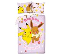 Halantex Juego de cama funda nórdica Pokemon Pikachu Eevee Besties Forever 140x200+70x90 cm Rosa
