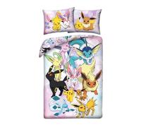 POKEMON Pikachu EEVEE EVOLUTION - Juego de cama Funda nórdica 140 x 200 cm + Funda de almohada 70x90cm - Reversible - 100% POLIESTER - Multicolor