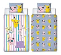 Pokemon POK3700891714327 Juego de Cama Reversible Pikachu, Mew, Togepi, Jigglypuff y Ditto Microfibra 140 x 200 cm + Funda 63 x 63 cm