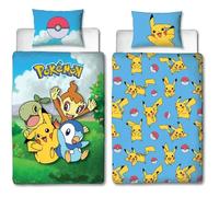 Pokemon POK3700891714341 Juego de Cama Reversible Pikachu y Amigos Microfibra 140x200cm + 63x63cm