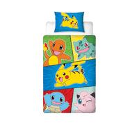 Pokemon - Juego de Funda de edredón para Cama Individual, diseño Retro, Reversible, de 2 Caras, Incluye Funda de Almohada a Juego, Ideal para Dormitorio Infantil, polialgodón