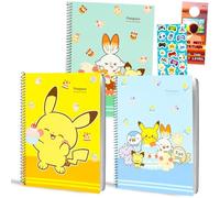 Pokemon Spiral Notebook Set - Bundle with 3 Unruled Mini Journals Featuring Pikachu, Scorbunny, Piplup, More Plus Stickers | Pokemon School Supplies for Boys, Girls, Kids