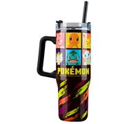 Pokémon Vaso Termico con Pajita y Asa Tapa, Termo Cafe Acero Inoxidable Doble Pared 940ml, Bebidas Frías 17H Calientes 8H Hielo 45H
