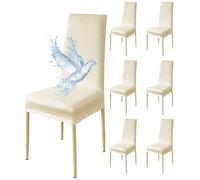 Poligino Fundas Sillas de Comedor Pack 6 Impermeable, Fundas para Sillas Elástica, Suave y Confortable, Crema Blanca