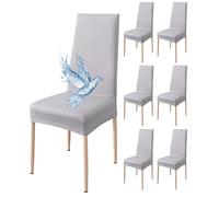 Poligino Fundas Sillas de Comedor Pack 6 Impermeable, Fundas para Sillas Elástica, Suave y Confortable, Gris Claro