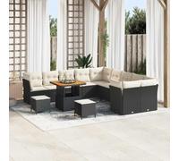 Polirratán resistente UV exterior modular Negro y crema 13 uds 80x80x71 cm | Conjunto de Sofá de Jardín 13 uds. Negro y Crema Modular con Mesa Ajustable Poliratán UV Exterior Terraza