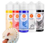 Politec - Pinturas Acrilicas 5 × 110 ml + Regalo de Paleta, Acrylic Paint Set, Impermeable y resistente a la luz, para Lienzos, Tela, Madera, Cristal, Piedras. Calidad Profesional, extrafina.