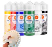 Politec Pinturas Acrílicas 6 x 110 ml con Paleta, Set de Colores Básicos para Pintar en Lienzo, Madera, Papel, Piedra y Manualidades