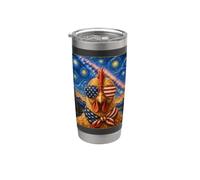 Pollo con gafas de bandera de Estados Unidos Arte americano Vaso térmico de acero inoxidable de doble pared