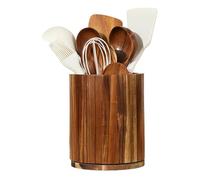 Poludatly Soporte de madera para utensilios | Vasija giratoria de 360° | Organizador de madera para utensilios de cocina, cubiertos para cucharas, tenedores, cuchillos, utensilios de cocina, encimera
