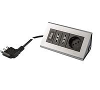 POLY POOL PP2590.2S Regleta Multitoma Eléctrica de Escritorio 250V 2 Tomas Bivalentes 10/16A 2P+T 1 Toma Multiestándar Schuko 10/16A 2P+T Regleta con Interruptor de escritorio con Cable 2m