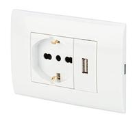 POLY POOL PP6096X Kit Empotrable 250V con Módulos Toma de Corriente Eléctrica Schuko Pluristandard Enchufe 10A 16A Italiana/Alemana y Toma USB 2.1A Blanco con Caja Para fijación a la Pared